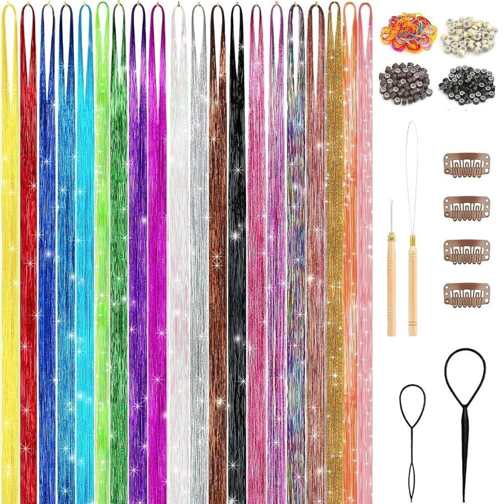 Hair Tinsel Kit 48 Inch Synthetic Multicolor Long Extensions with Tools for Wome